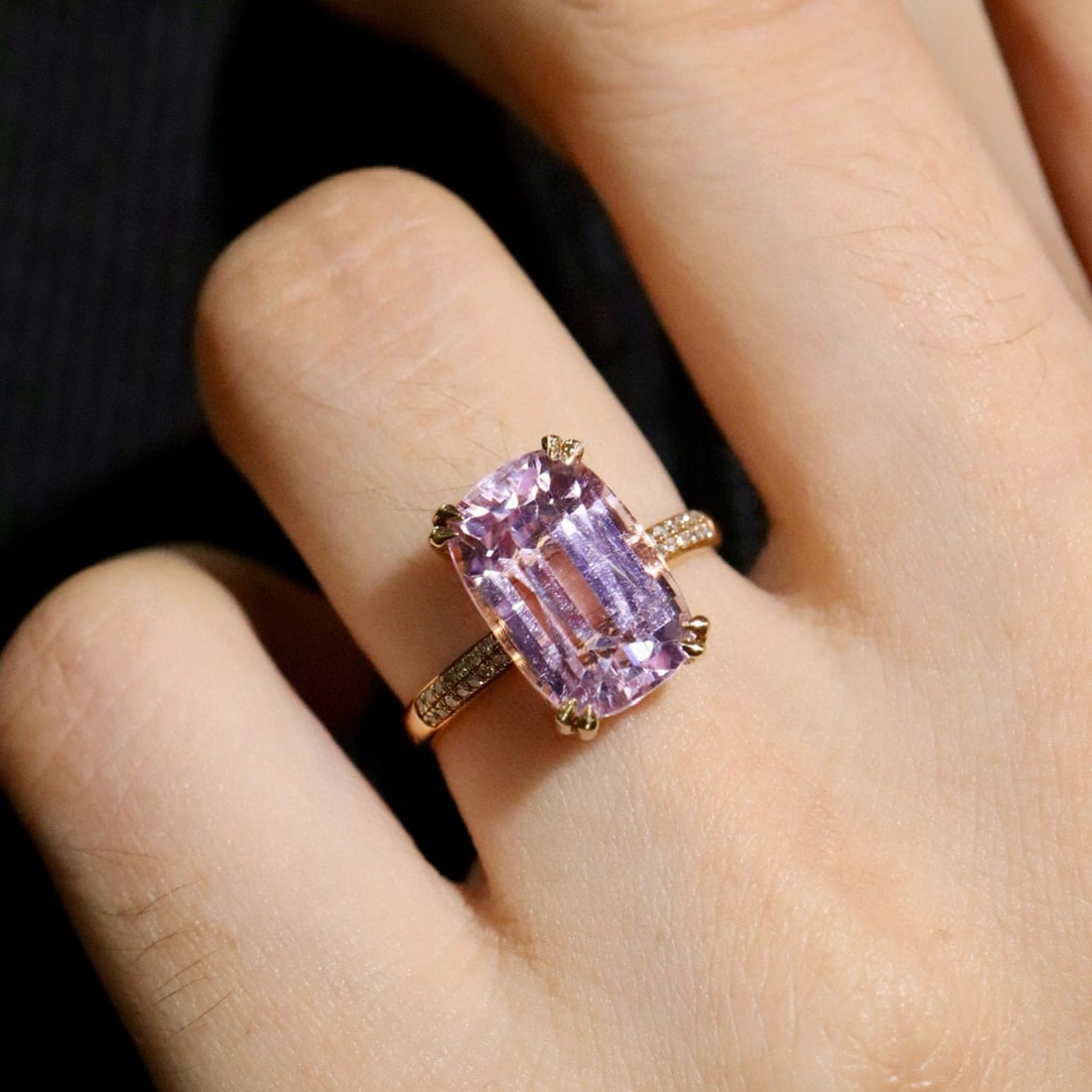 14k Gold 6.56 Ctw Natural Kunzite & Diamond Ring - 3