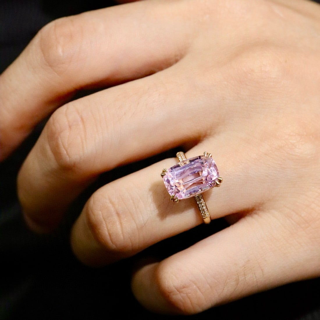 14k Gold 6.56 Ctw Natural Kunzite & Diamond Ring - 4
