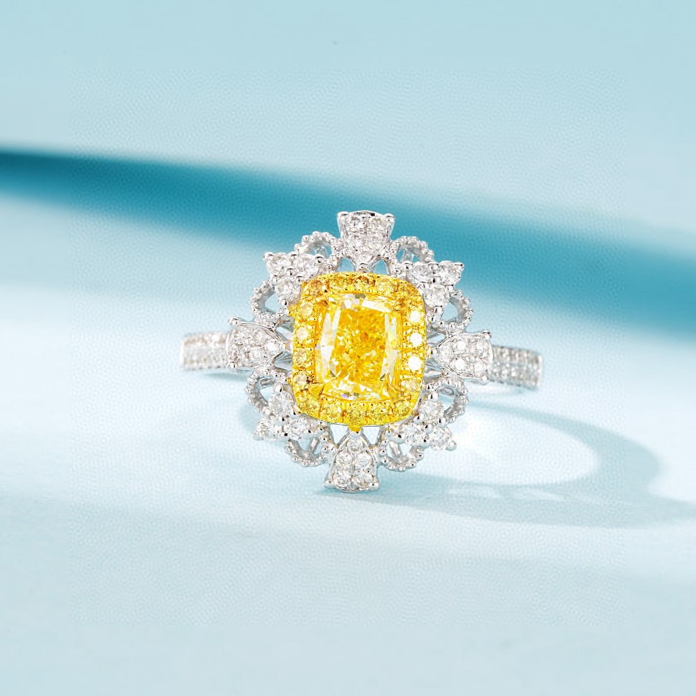 14k Gold 1.38 Ctw Natural Yellow Diamond & Diamond Ring - 5