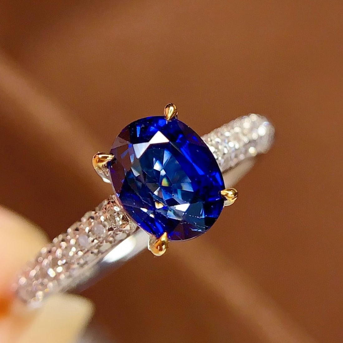 14k Gold 1.3 Ct Natural Sapphire & Diamond Ring - 4