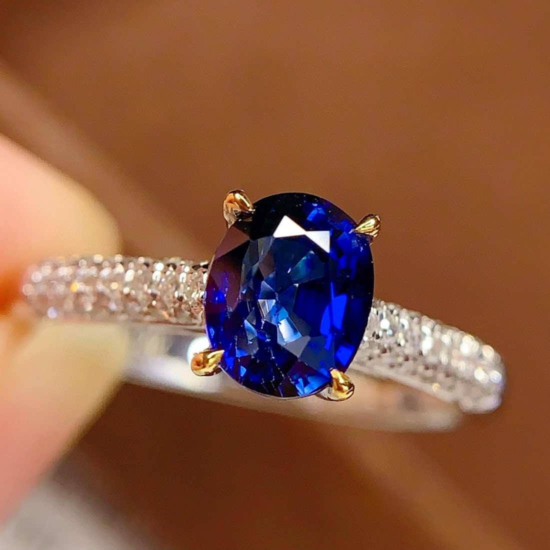 14k Gold 1.3 Ct Natural Sapphire & Diamond Ring - 6