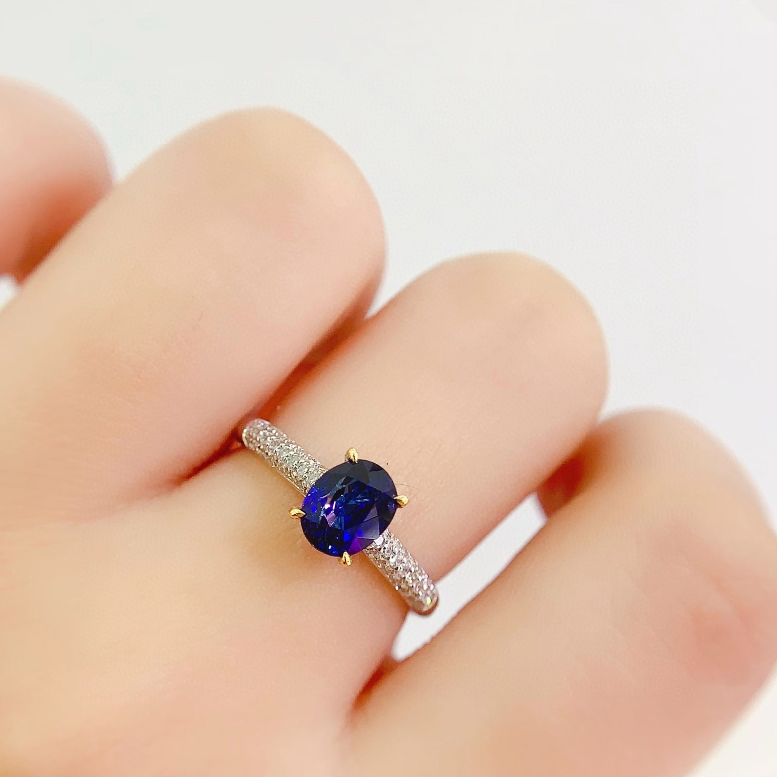 14k Gold 1.3 Ct Natural Sapphire & Diamond Ring - 7