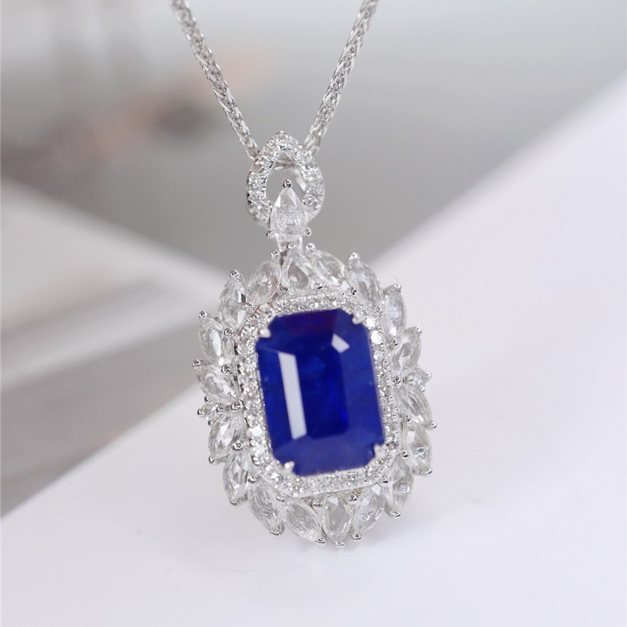 14k Gold 2.16 Ct Natural Sapphire & Diamond Pendant( Without Chain ) - 3