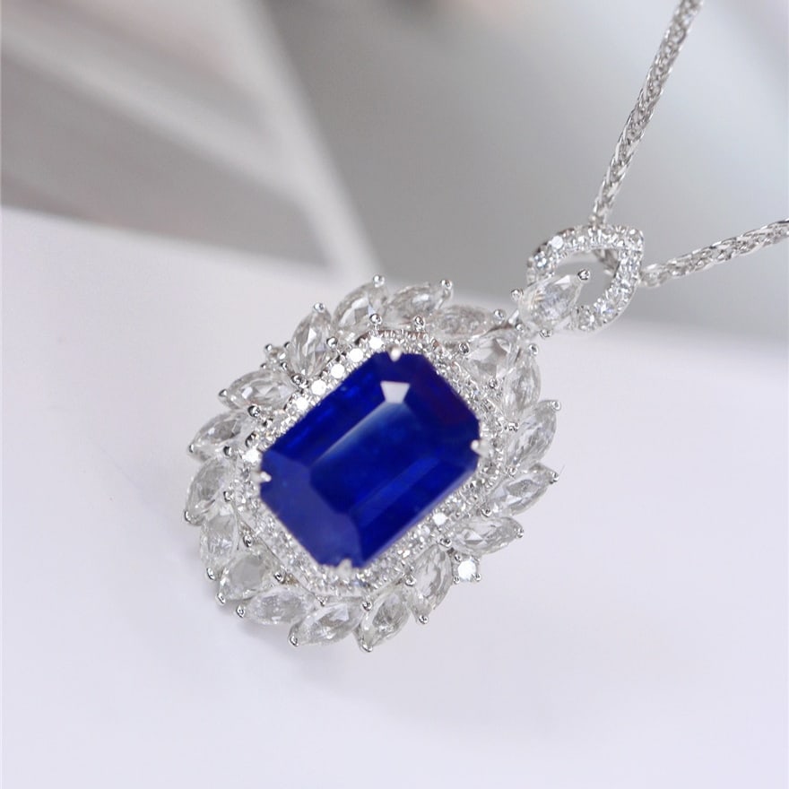 14k Gold 2.16 Ct Natural Sapphire & Diamond Pendant( Without Chain ) - 4