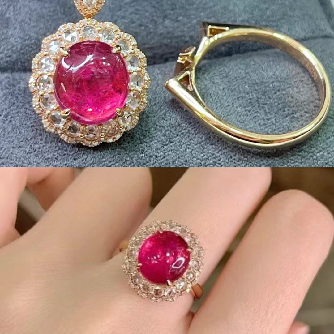 14k Gold 3.57 Ctw Natural Tourmaline & Diamond Ring/pendant( Without Chain ) - 4