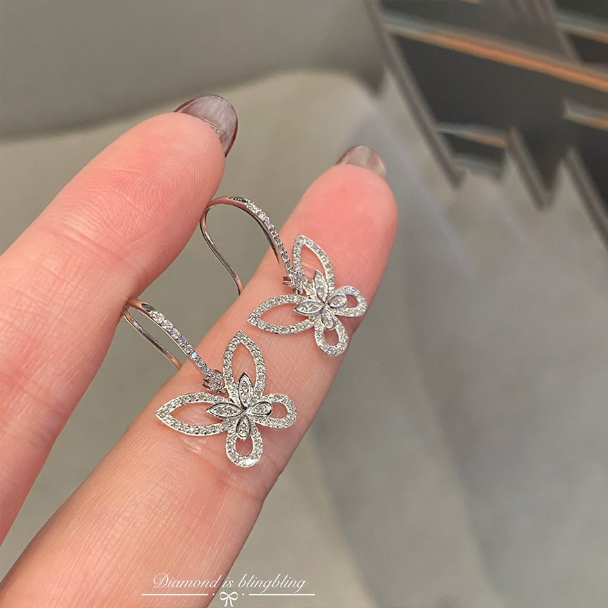 14k Gold 0.7 Ct Natural H Diamond & Butterfly Earrings - 3