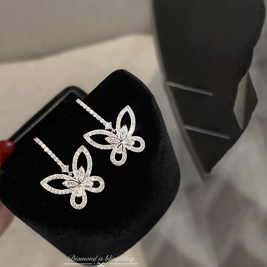 14k Gold 0.7 Ct Natural H Diamond & Butterfly Earrings - 4