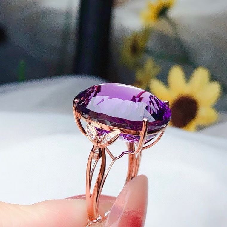 14k Gold 20.05 Ct Natural Amethyst & Diamond Ring - 4
