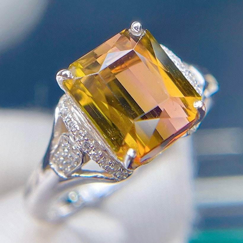 14k Gold 5.2 Ct Natural Tourmaline & Diamond Ring - 4