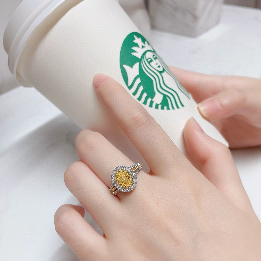 14k Gold 1.38 Ctw Natural Yellow Diamond & Diamond Ring - 2