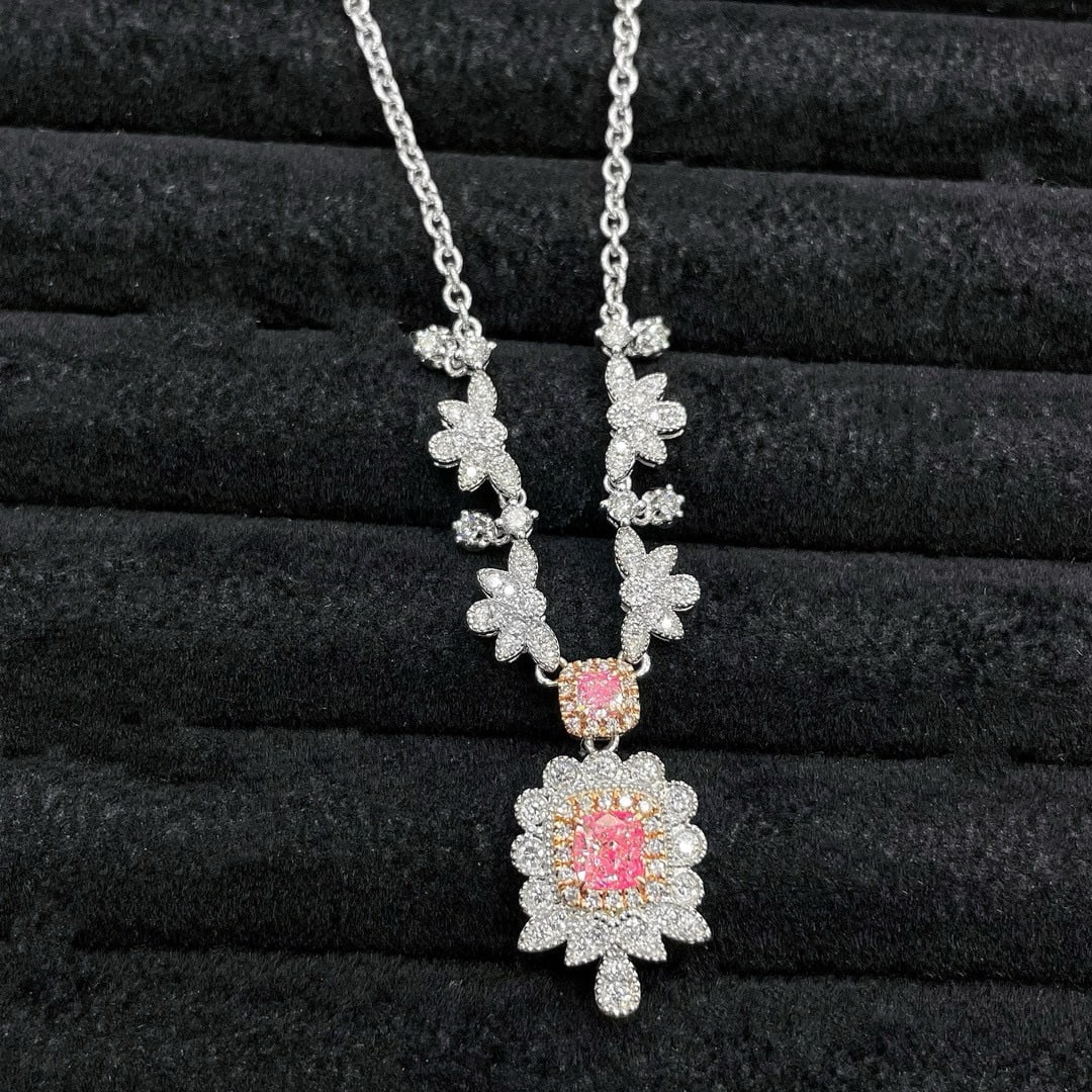 14k Gold 1.48 Ctw Natural Pink Diamond & Diamond Necklace - 2