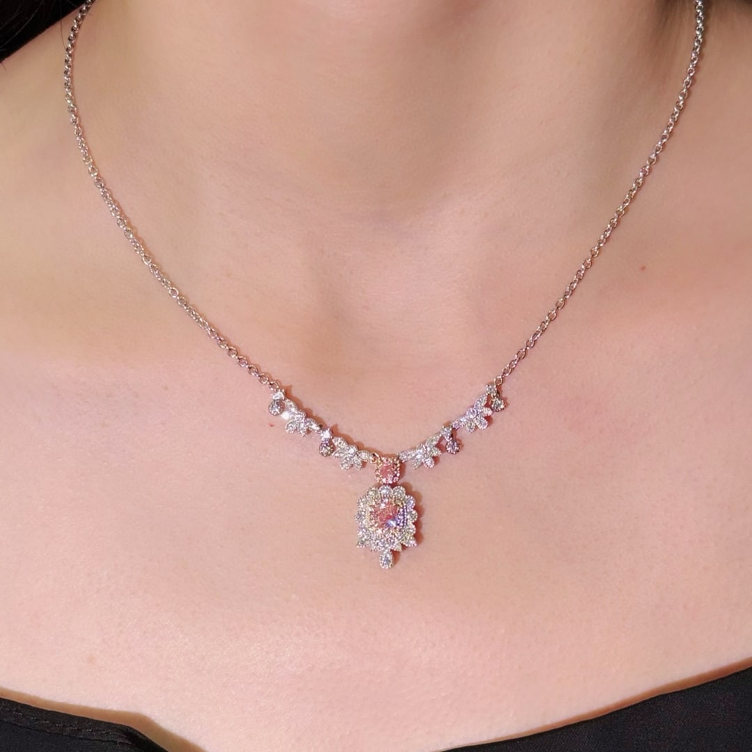 14k Gold 1.48 Ctw Natural Pink Diamond & Diamond Necklace - 3