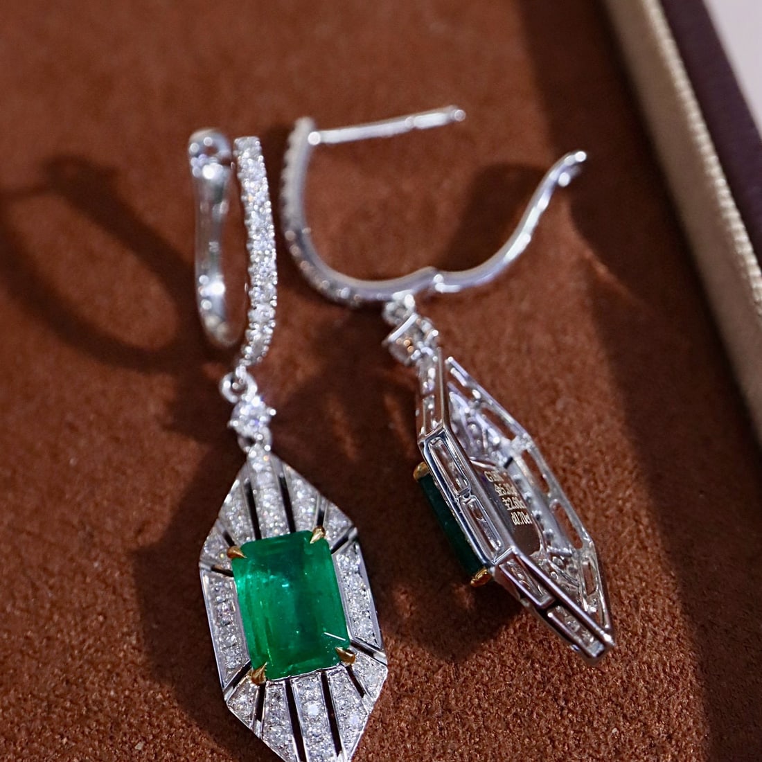 14k Gold 3.3 Ctw Vivid Green Natural Emerald & Diamond Earrings - 4