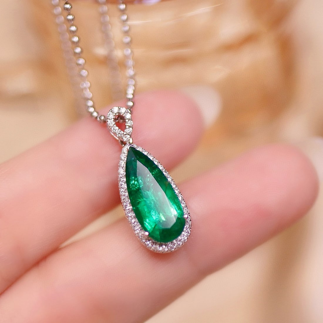 14k Gold 3.49 Ctw Vivid Green Natural Emerald & Diamond Pendant( Without Chain ) - 2