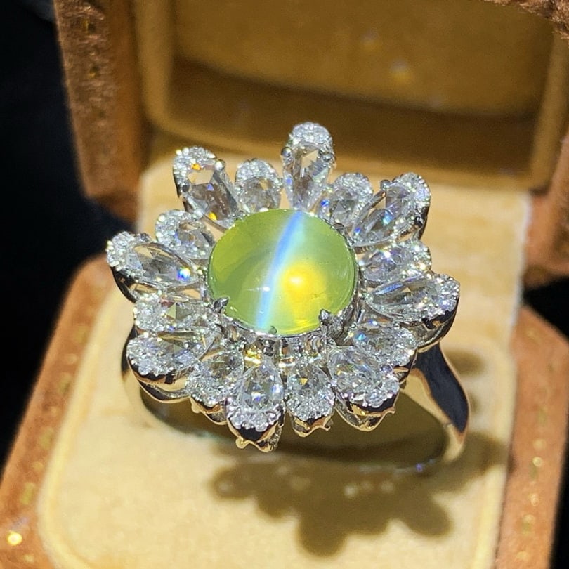 14k Gold 3.61 Ctw Natural Cat's?Eye Chrysoberyl & Diamond Ring - 3