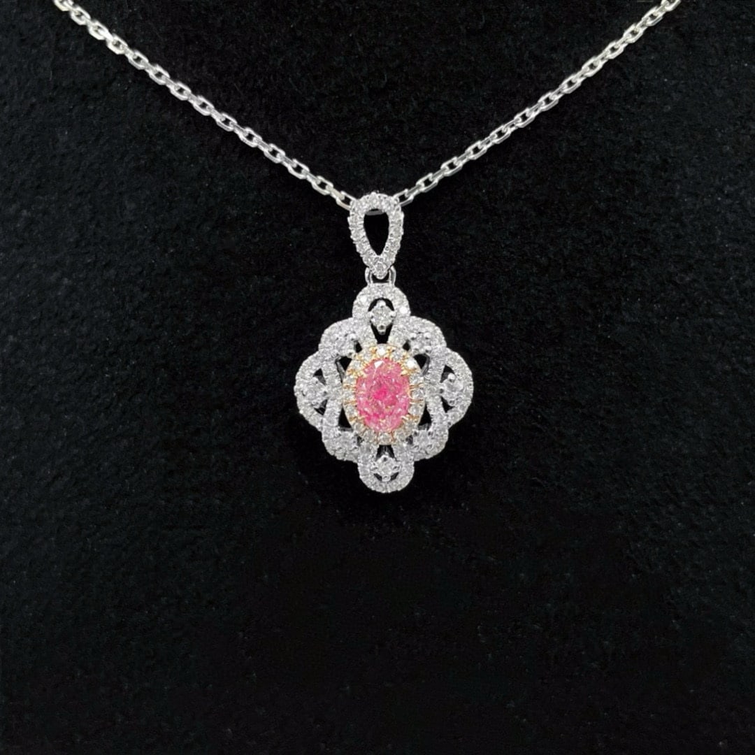 14k Gold 0.66 Ctw Natural Pink Diamond & Diamond Pendant( Without Chain ): Ref:231058064 // gold content:14k gold // main gemstone:pink diamond // shape:oval // carat weight:0. 35ct // color:pink // treatment:natural // // adjacent gemstone 2 : diamond // shape:round //