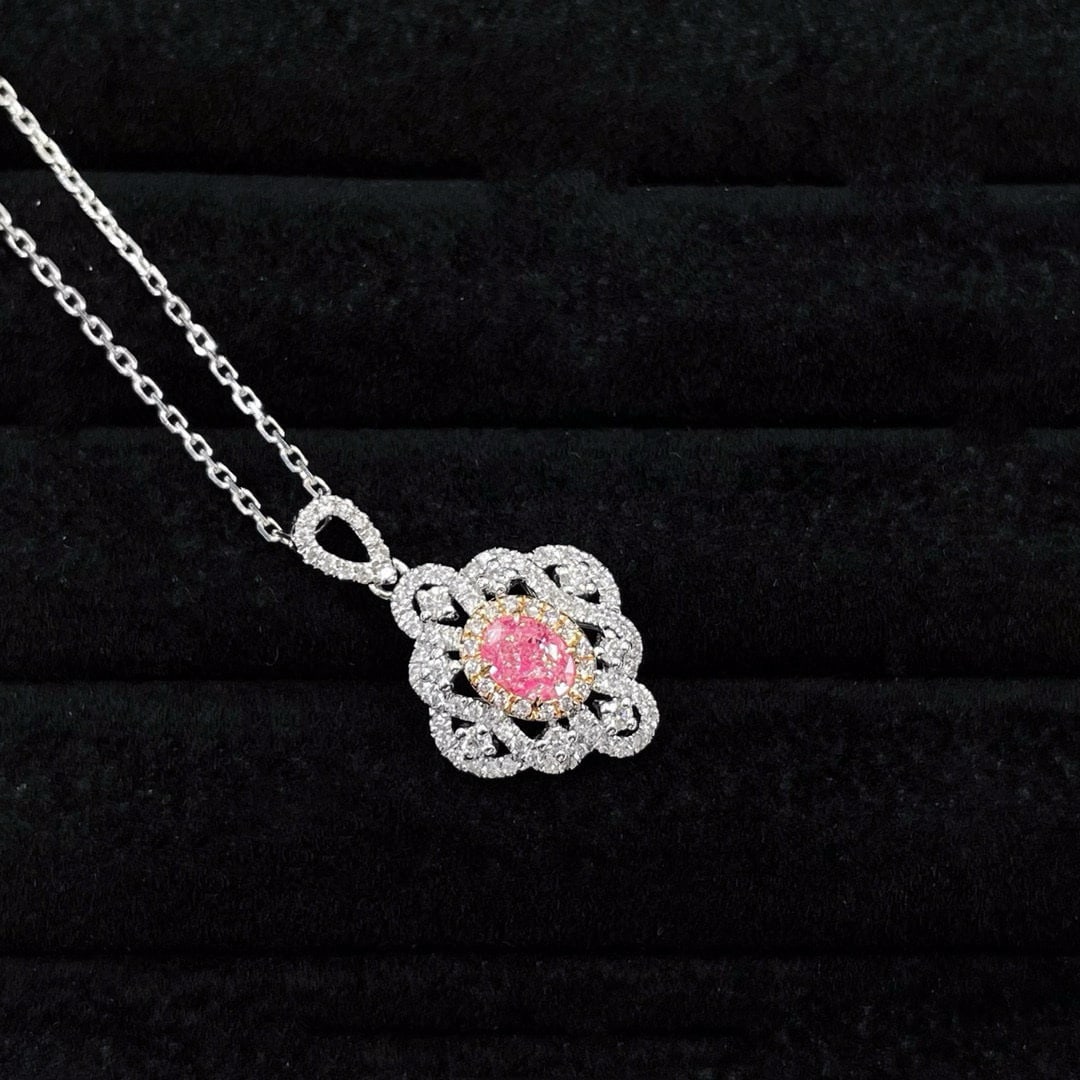 14k Gold 0.66 Ctw Natural Pink Diamond & Diamond Pendant( Without Chain ) - 2