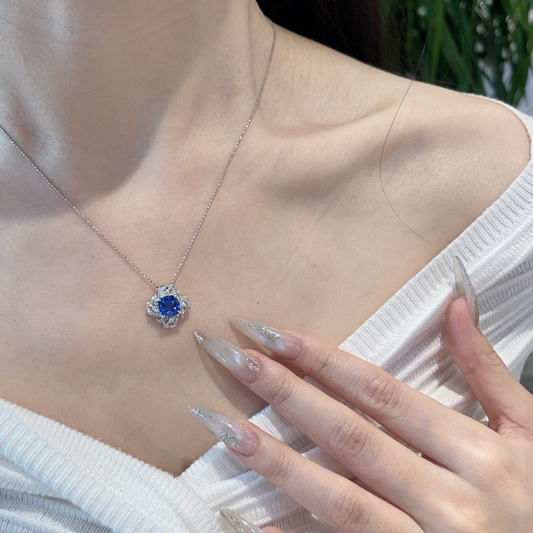 14k Gold 1.75 Ct Natural Sapphire & Diamond Pendant( Without Chain ) - 8