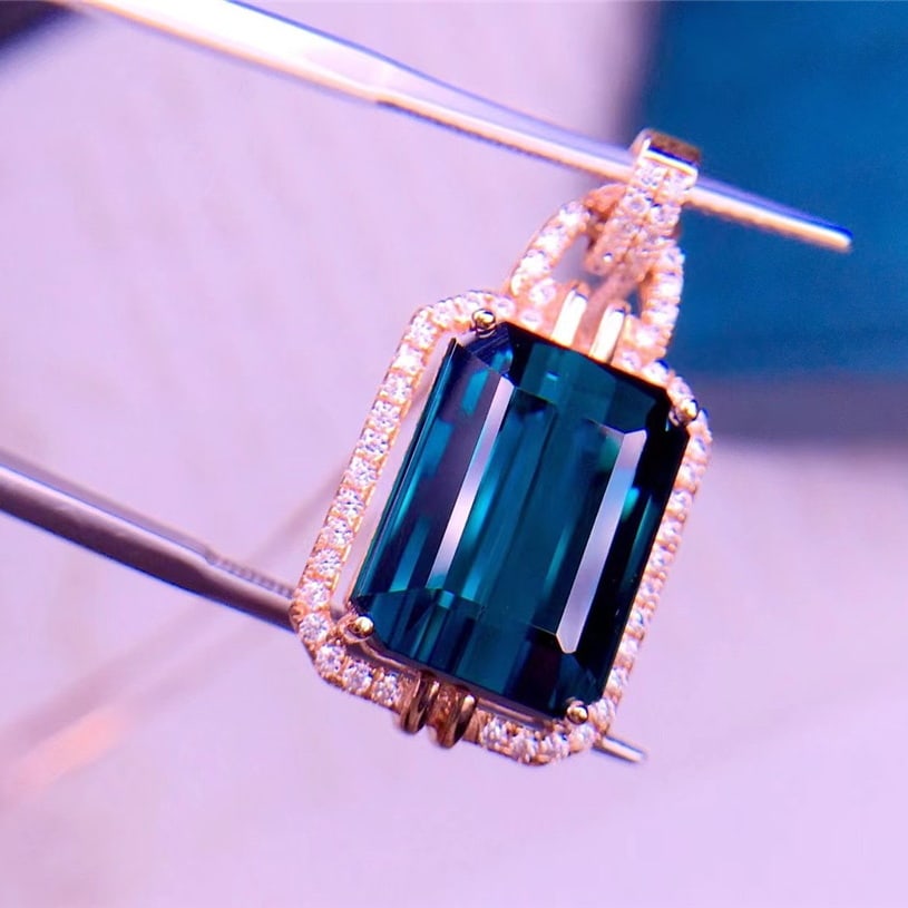 14k Gold 10.5 Ct Natural Tourmaline & Diamond Pendant( Without Chain ) - 3