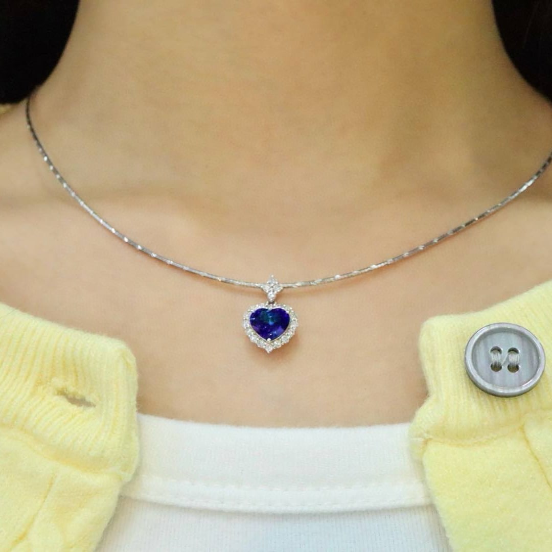 14k Gold 2.45 Ctw Natural Sapphire & Diamond Pendant( Without Chain ) - 5