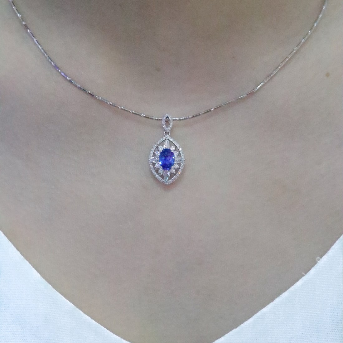 14k Gold 1.53 Ctw Natural Sapphire & Diamond Pendant( Without Chain ) - 5