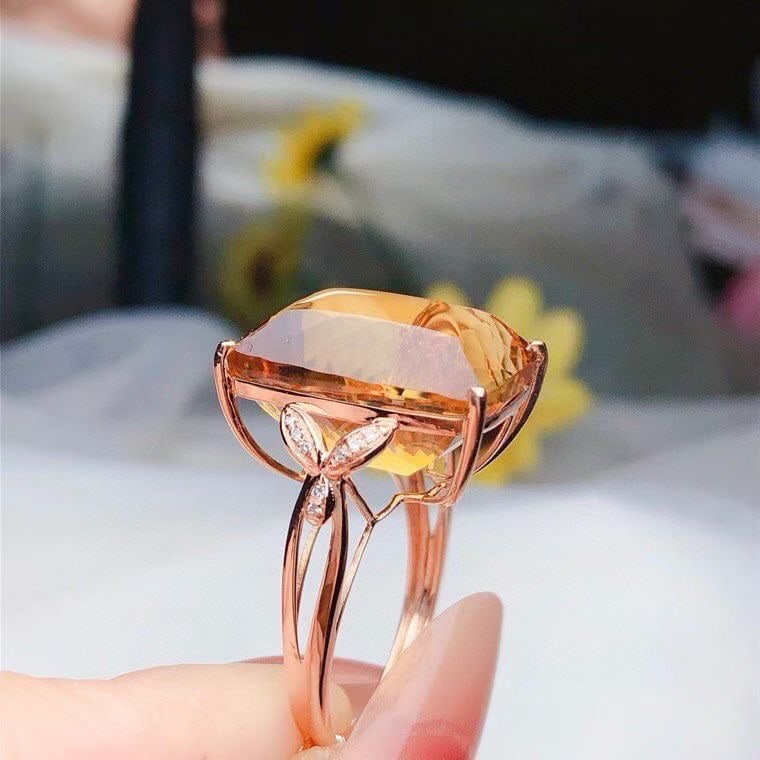 14k Gold 15.60 Ct Natural Citrine & Diamond Ring - 3