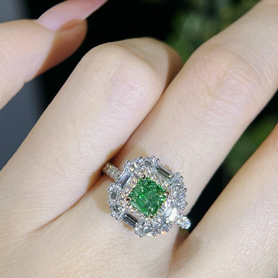Gia Certified 14k Gold 2.22 Ctw Natural Green Diamond & Diamond Ring - 5