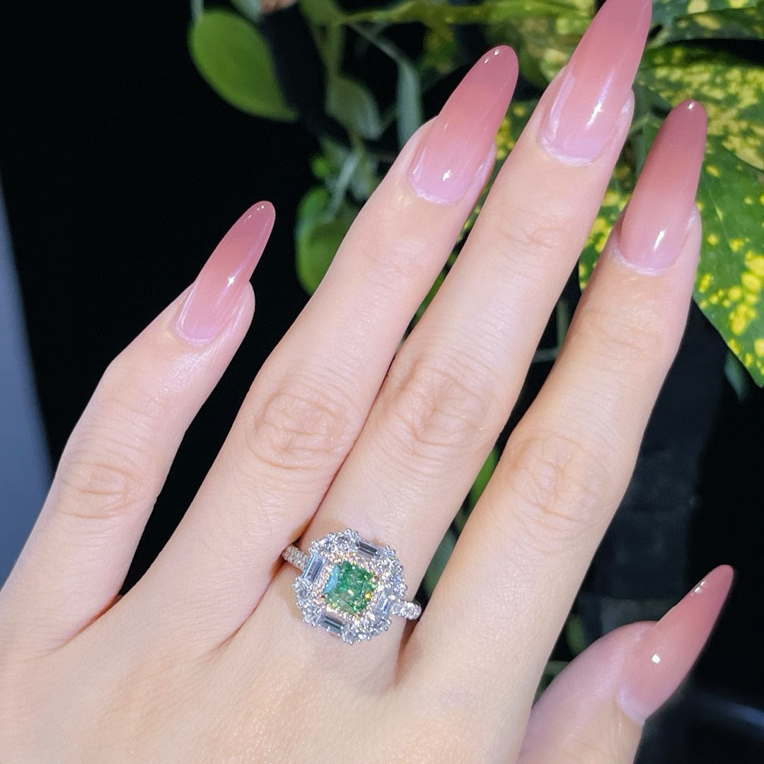Gia Certified 14k Gold 2.22 Ctw Natural Green Diamond & Diamond Ring - 6