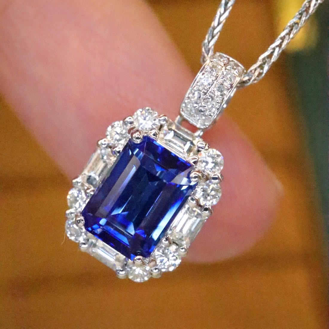 14k Gold 1.55 Ctw Natural Sapphire & Diamond Pendant( Without Chain ) - 2