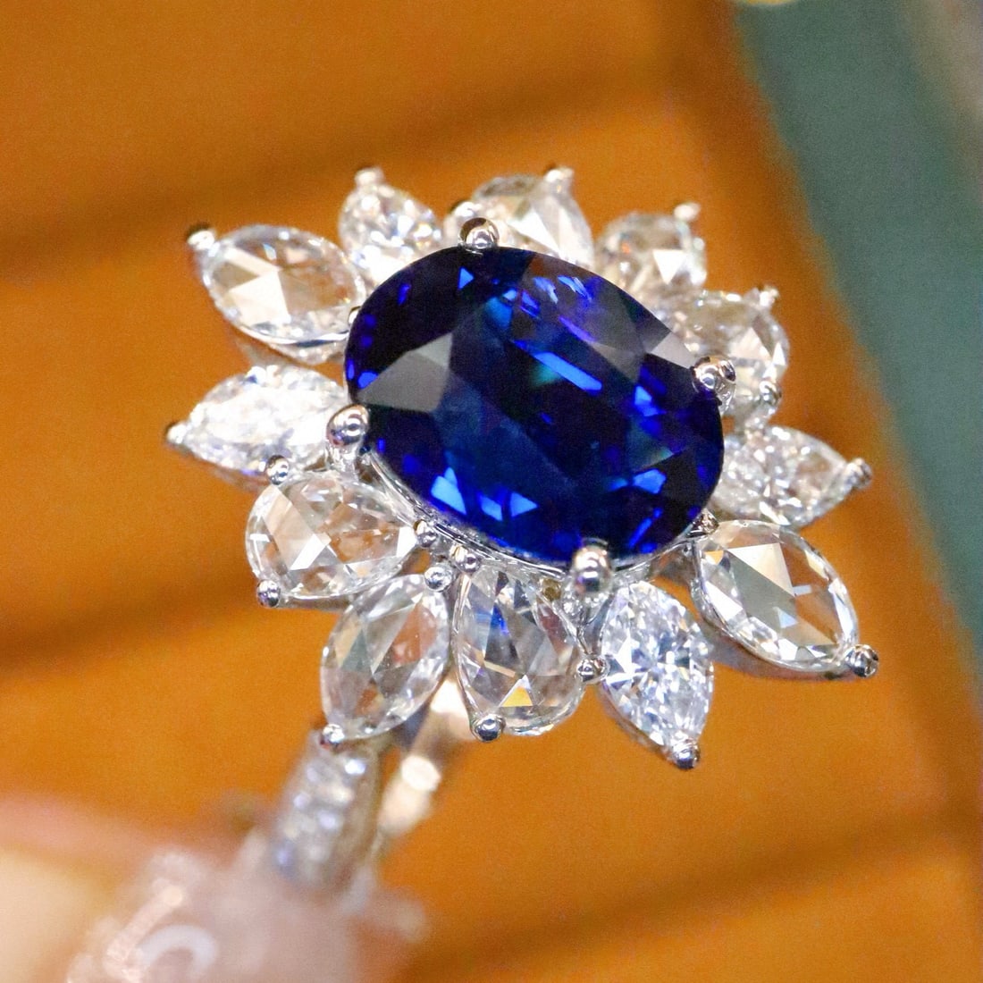 14k Gold 2.95 Ctw Natural Sapphire & Diamond Ring - 2