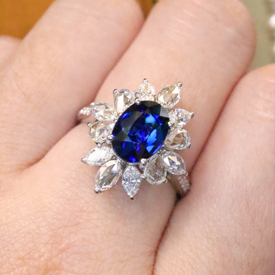 14k Gold 2.95 Ctw Natural Sapphire & Diamond Ring - 5
