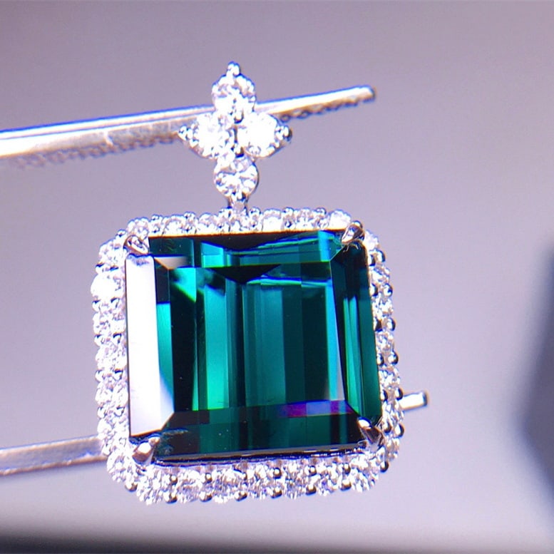 14k Gold 6.1 Ct Natural Tourmaline & Diamond Pendant( Without Chain ) - 3
