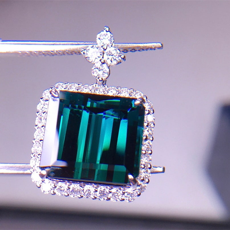 14k Gold 6.1 Ct Natural Tourmaline & Diamond Pendant( Without Chain ) - 4