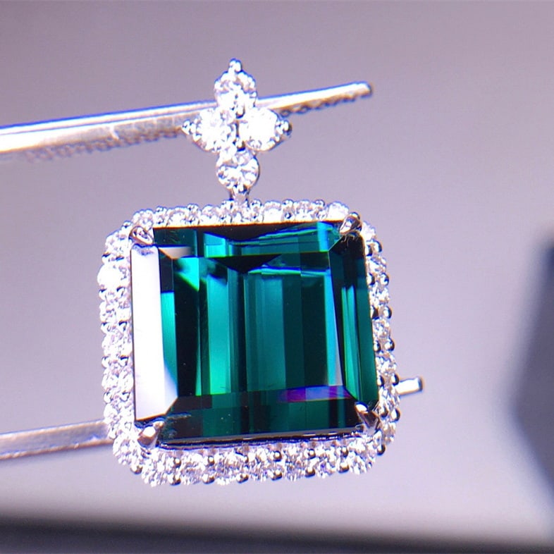 14k Gold 6.1 Ct Natural Tourmaline & Diamond Pendant( Without Chain ) - 5