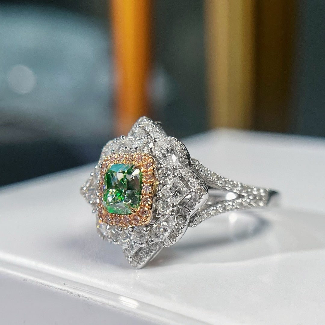 14k Gold 2.15 Ctw Natural Green Diamond & Diamond Ring/pendant( Without Chain ) - 2