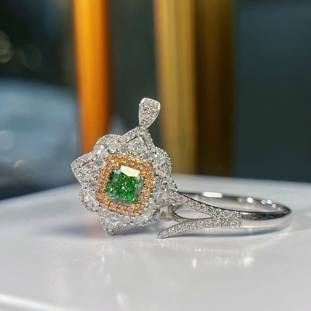 14k Gold 2.15 Ctw Natural Green Diamond & Diamond Ring/pendant( Without Chain ) - 3