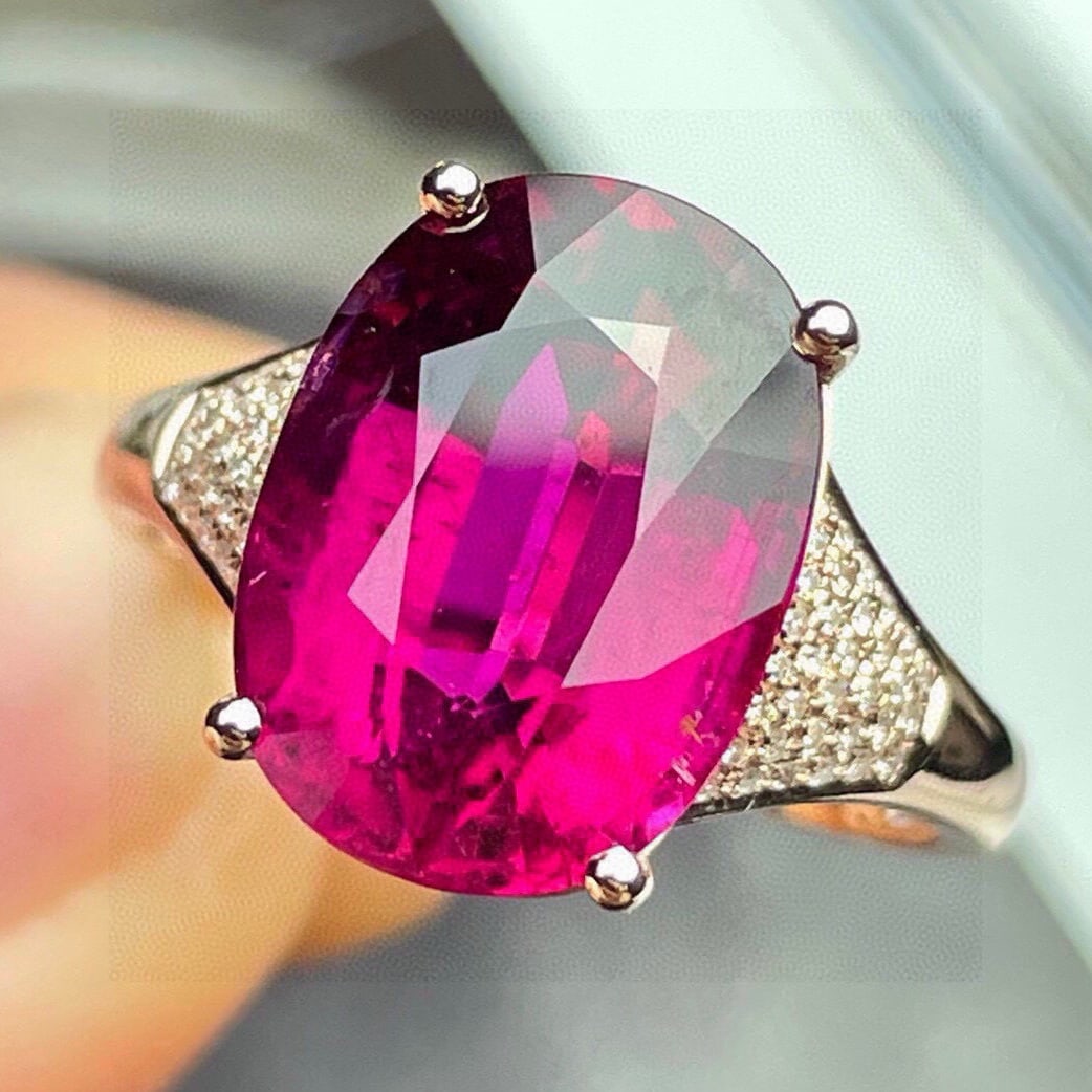 14k Gold 6.64 Ct Natural Tourmaline & Diamond Ring - 3