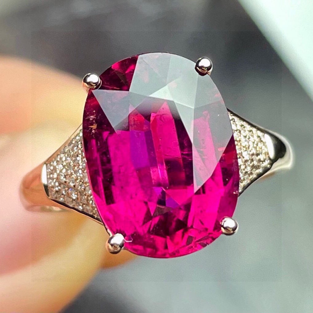 14k Gold 6.64 Ct Natural Tourmaline & Diamond Ring - 4