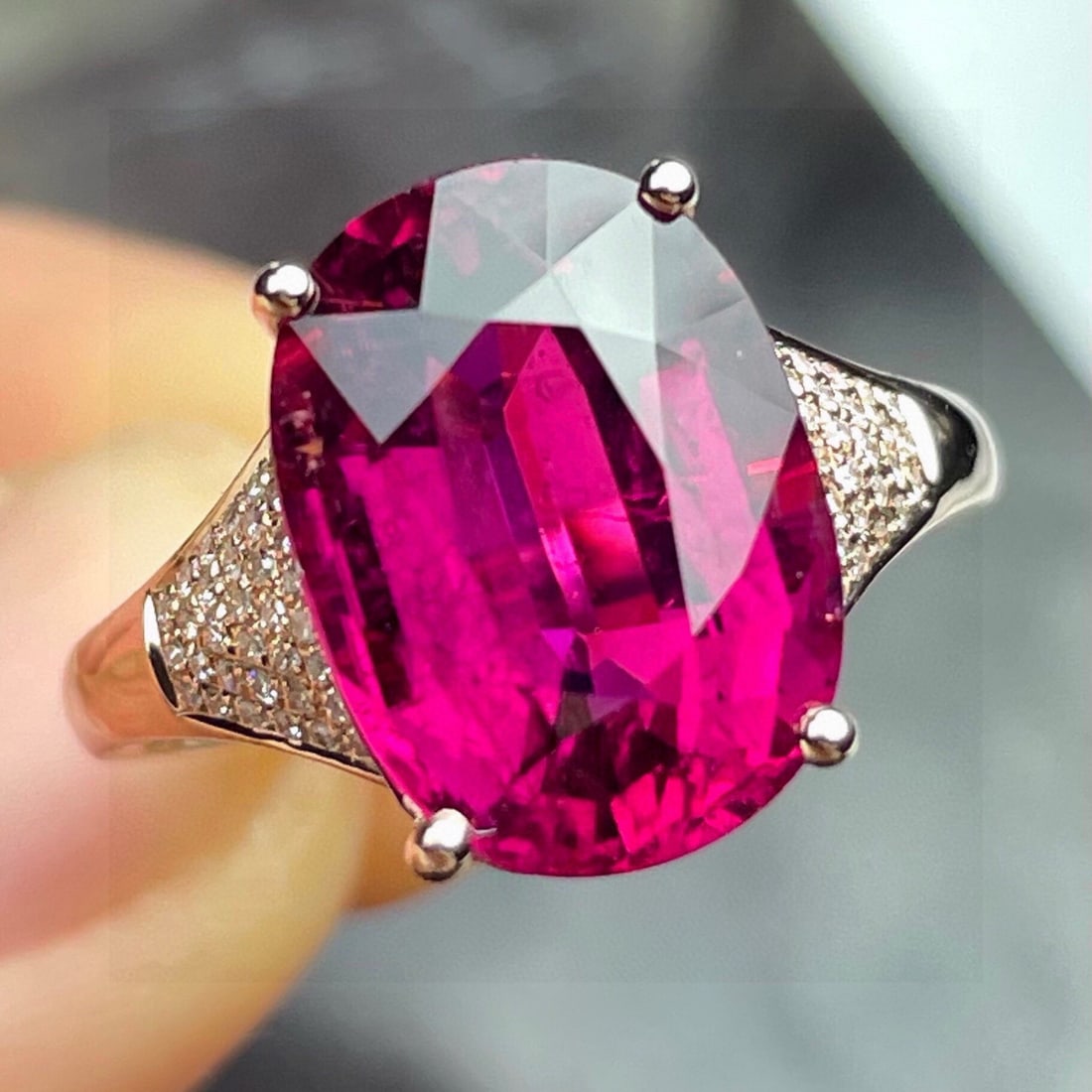 14k Gold 6.64 Ct Natural Tourmaline & Diamond Ring - 5