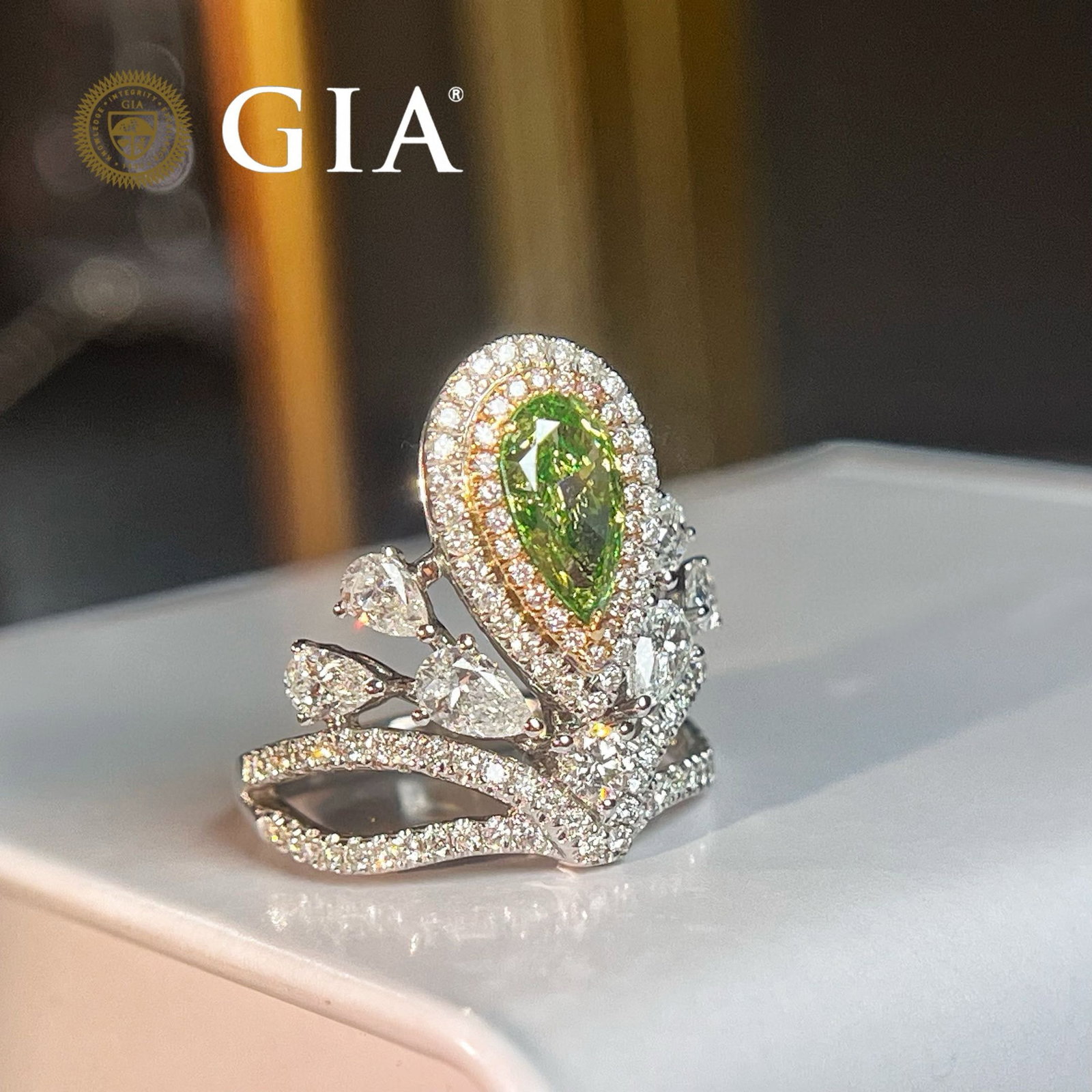 Gia Certified 14k Gold 2.53 Ctw Natural Green Diamond & Diamond Ring - 2