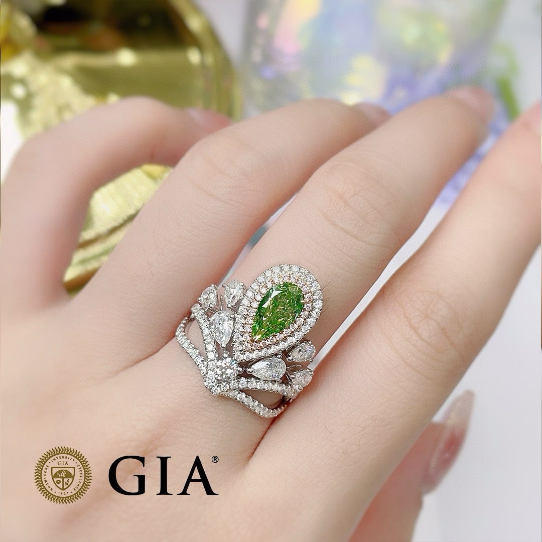 Gia Certified 14k Gold 2.53 Ctw Natural Green Diamond & Diamond Ring - 3