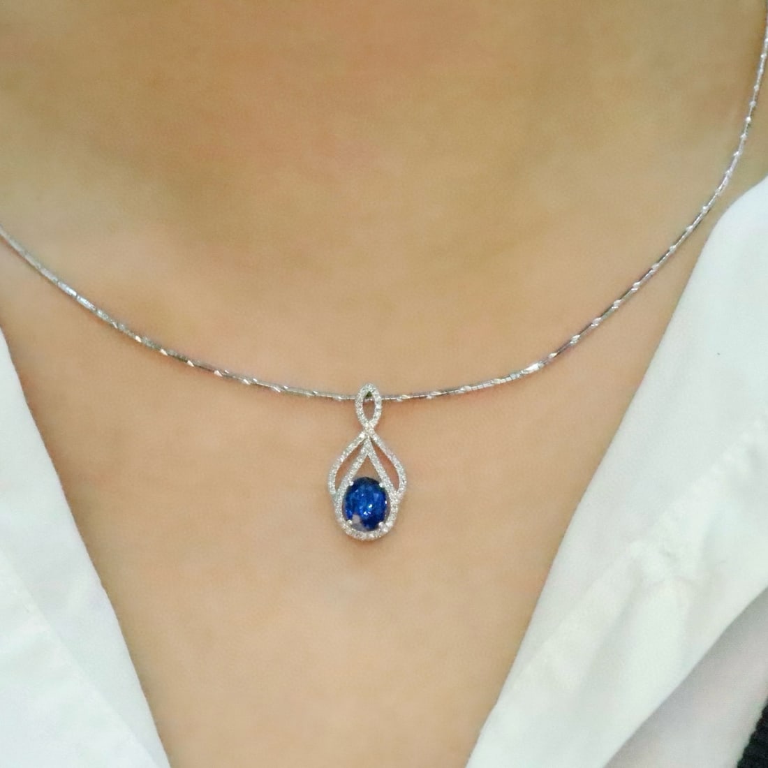 14k Gold 1.22 Ctw Natural Sapphire & Diamond Pendant( Without Chain ) - 5
