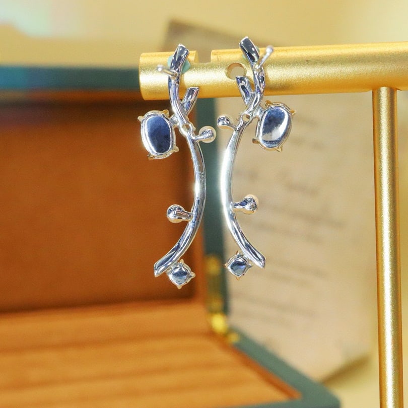 14k Gold 1.55 Ctw Natural Sapphire & Diamond Earrings - 5