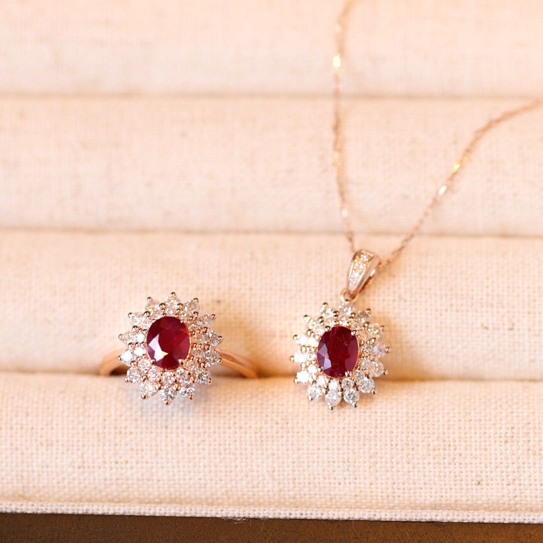 14k Gold 3.58 Ctw Natural Ruby & Diamond Jewelry Set - 2