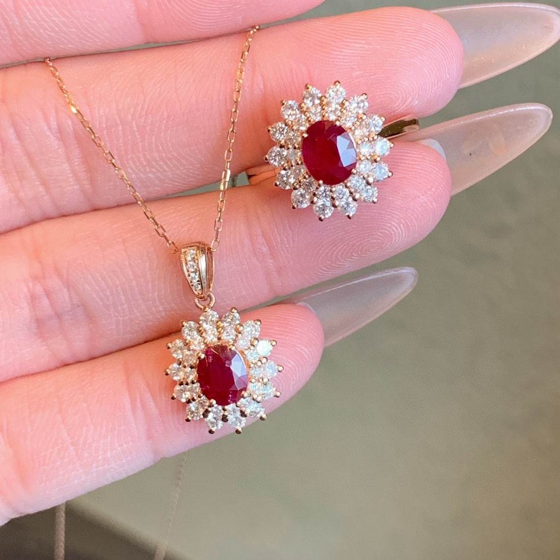 14k Gold 3.58 Ctw Natural Ruby & Diamond Jewelry Set - 3