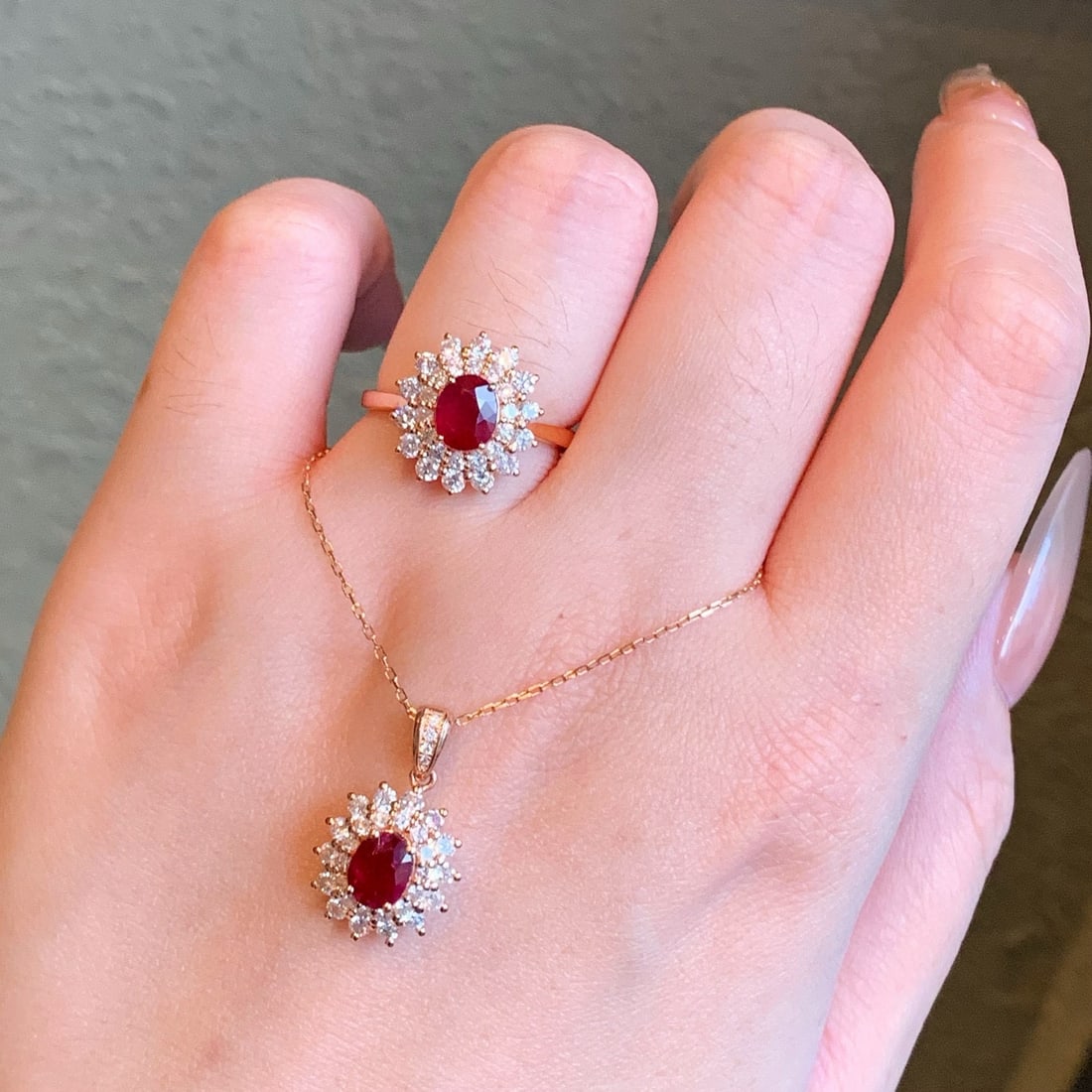 14k Gold 3.58 Ctw Natural Ruby & Diamond Jewelry Set - 4