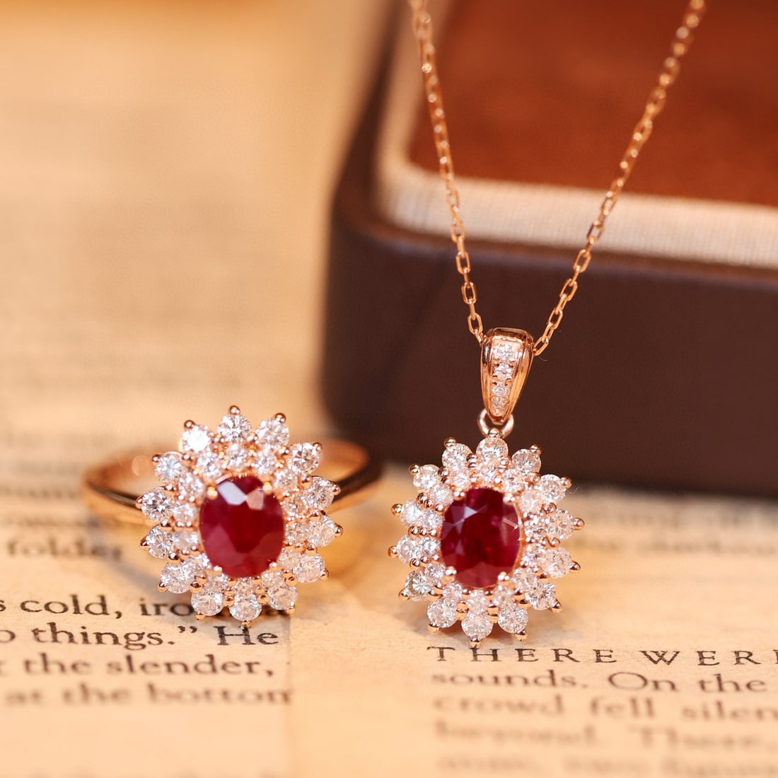 14k Gold 3.58 Ctw Natural Ruby & Diamond Jewelry Set - 8