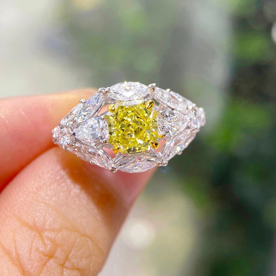 Gia Certified 14k Gold 3.37 Ctw Natural Yellow Diamond & Diamond Ring - 4