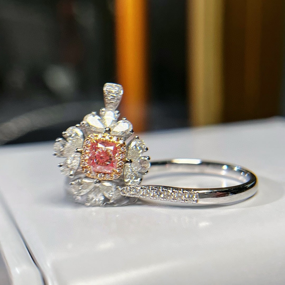 14k Gold 1.64 Ctw Natural Pink Diamond & Diamond Ring/pendant( Without Chain ) - 3