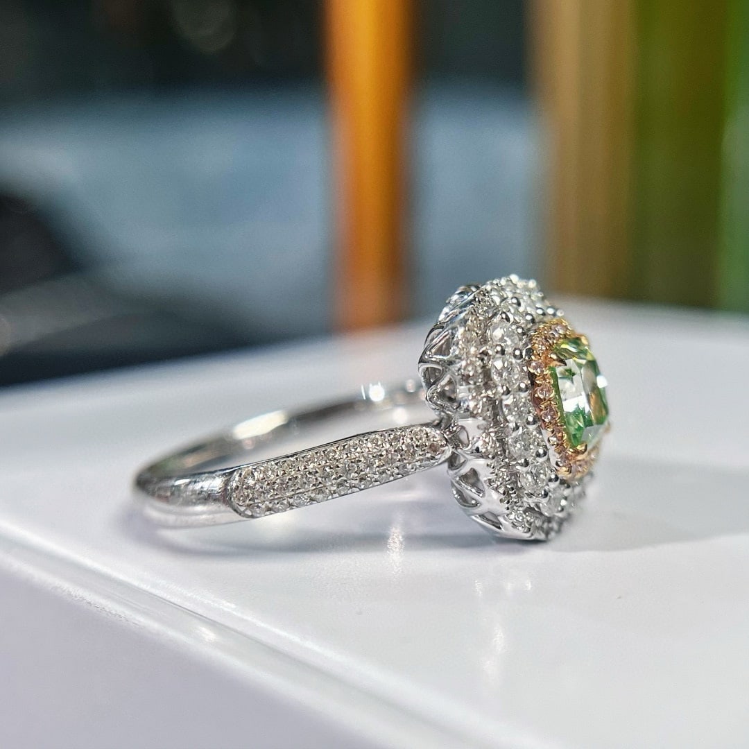 14k Gold 1.86 Ctw Natural Green Diamond & Diamond Ring/pendant( Without Chain ) - 3